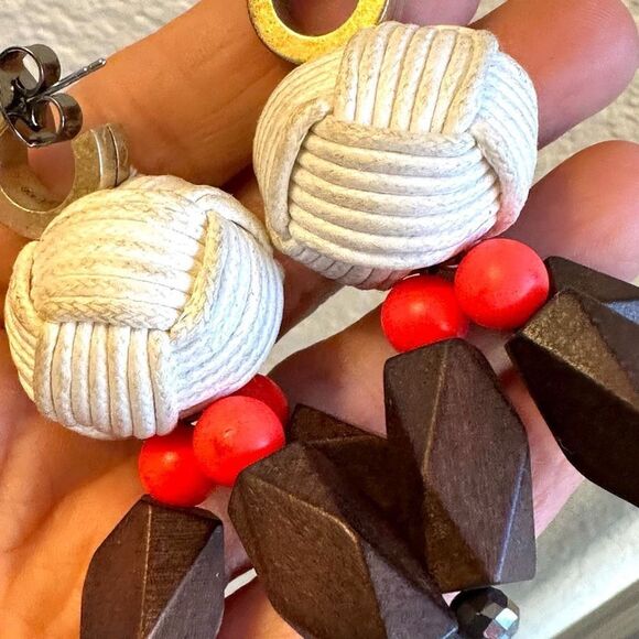 J.Crew hoop knotted wood bead statement earrings - Picture 4 of 12